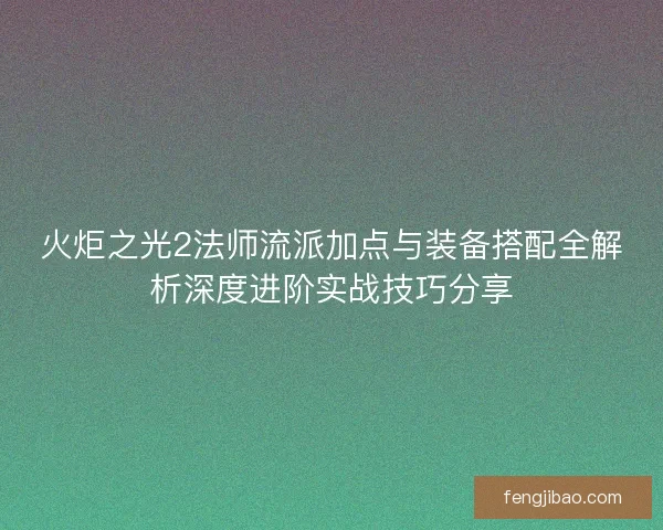 火炬之光2法师流派加点与装备搭配全解析深度进阶实战技巧分享 火炬之光2法师流派加点与装备搭配全解析深度进阶实战技巧分享